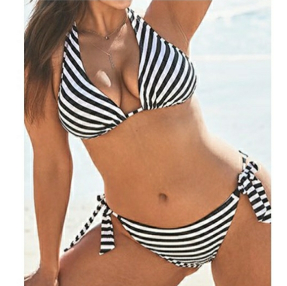 Elite Other - Black and White Triangle Side Tie Bikini